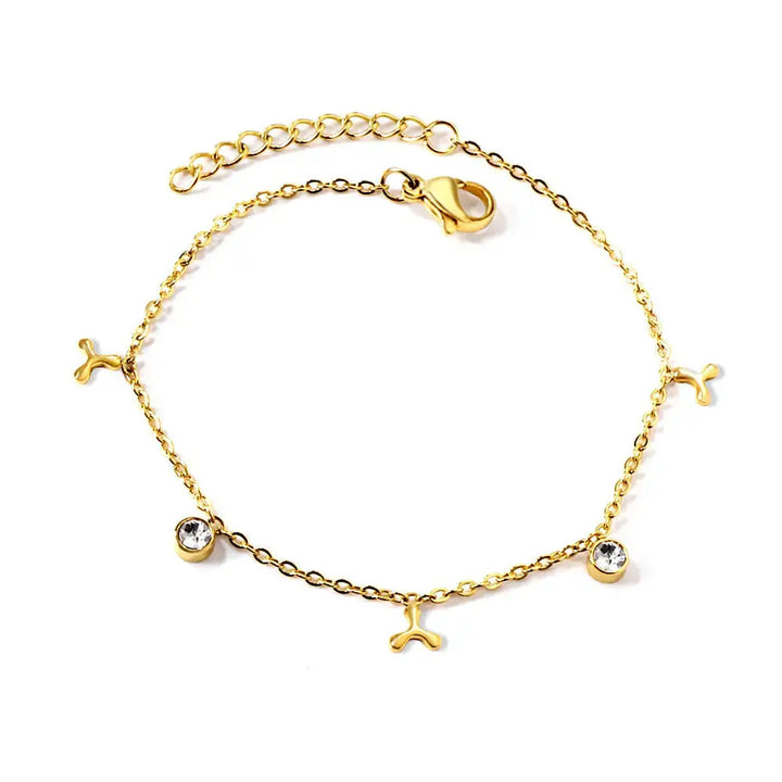 LOVCIA Gold Plated Stainless Steel Cherry Charm Bracelet with Sparkling Crystal for Women-Bracelets-LOVCIA