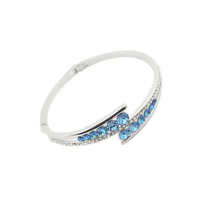 LOVCIA Sterling Silver Blue Crystal Cuff Bracelet for Women – Elegant Hinged Bangle with Sparkling Crystals-Bracelets-LOVCIA