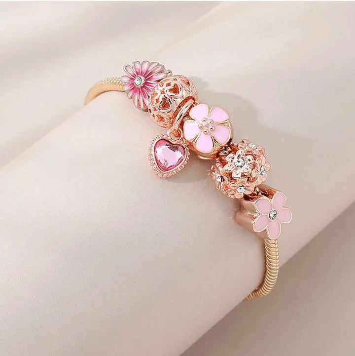 LOVCIA Pink Floral Daisy Love Fashion Bracelet for Women-Bracelets-LOVCIA