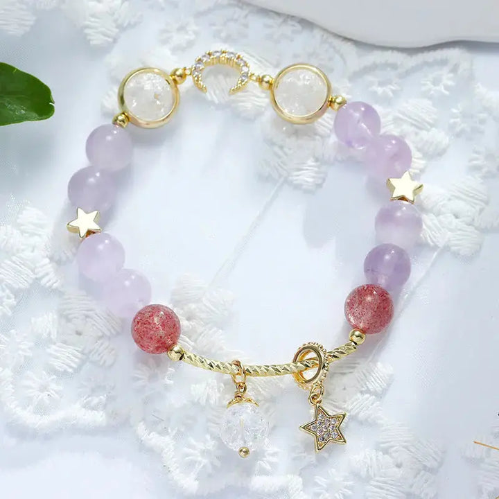 LOVCIA Lavender Amethyst Crystal Bracelet For Women With Stars and Moon Charms-Bracelets-LOVCIA