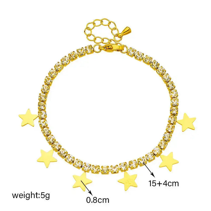 LOVCIA Gold-Plated Star Charm Tennis Bracelet with Sparkling Zirconia for Women-Bracelets-LOVCIA