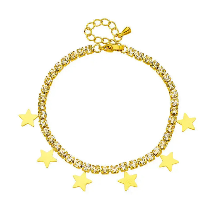 LOVCIA Gold-Plated Star Charm Tennis Bracelet with Sparkling Zirconia for Women-Bracelets-LOVCIA