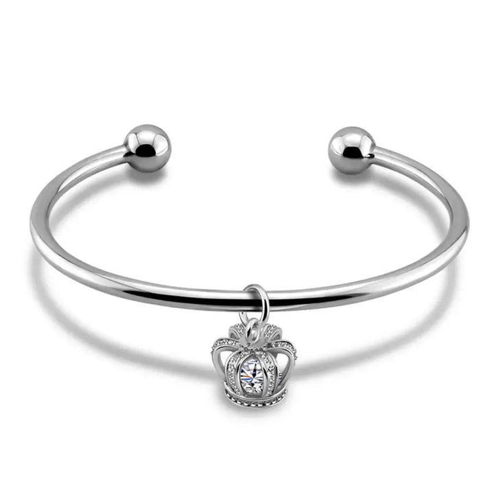 LOVCIA Crown and Sphere Charm Open Cuff Bangle Bracelet for Women - Elegant Bangle Jewelry-Bracelets-LOVCIA