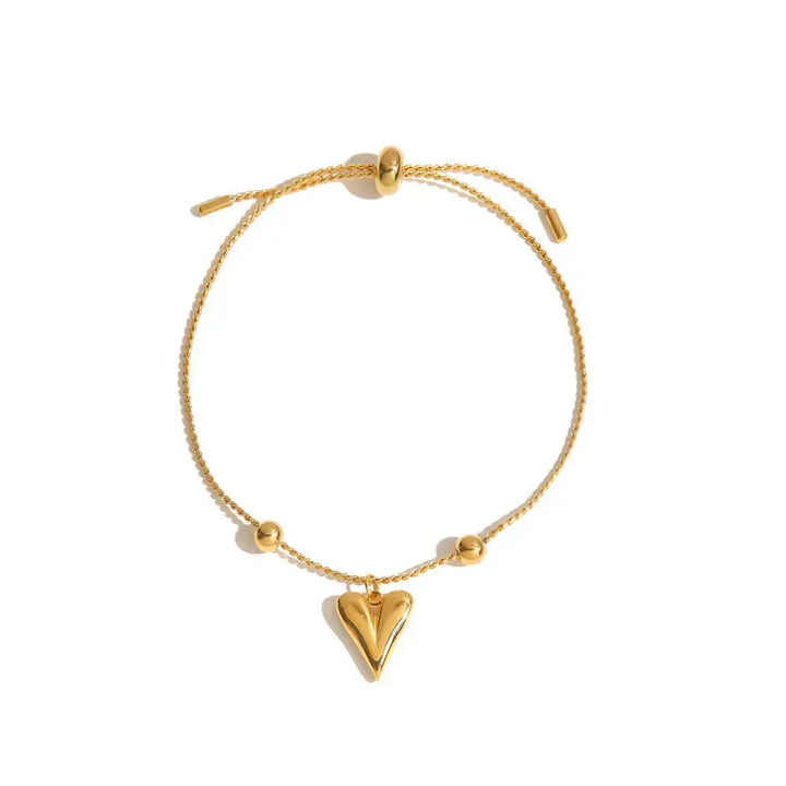 LOVCIA Gold Plated Heart Charm Slider Adjustable Bracelet for Women - Trendy Jewelry Gift for Women-Bracelets-LOVCIA