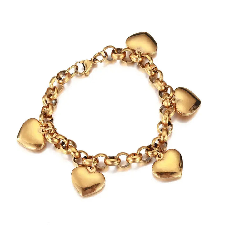 LOVCIA Gold-Plated Stainless Steel Heart Charm Durable Bracelet for Women-Bracelets-LOVCIA