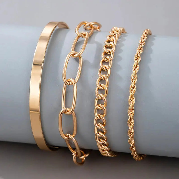 LOVCIA Gold Plated Chain and Cuff Bracelet Set for Women - Trendy Adjustable Bracelet-Bracelets-LOVCIA