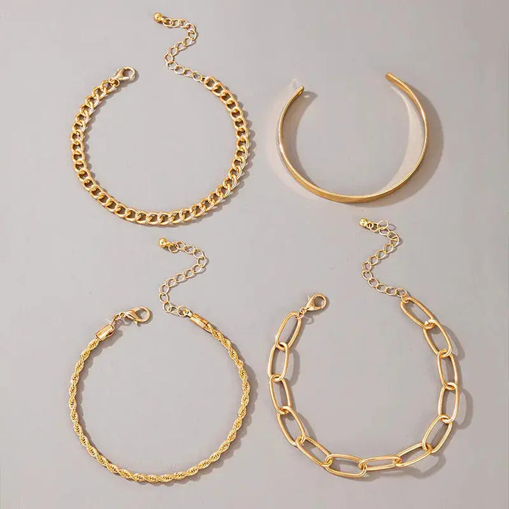 LOVCIA Gold Plated Chain and Cuff Bracelet Set for Women - Trendy Adjustable Bracelet-Bracelets-LOVCIA