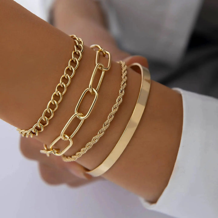 LOVCIA Gold Plated Chain and Cuff Bracelet Set for Women - Trendy Adjustable Bracelet-Bracelets-LOVCIA