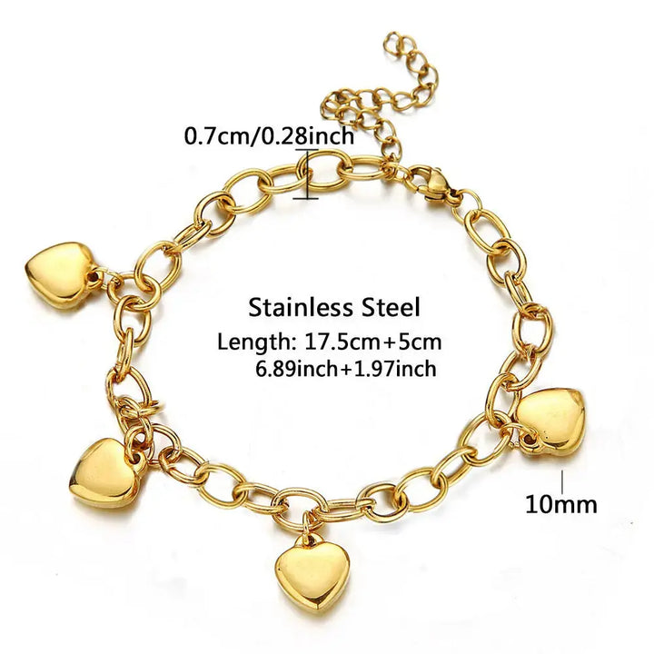 LOVCIA Gold Heart Charm Bracelet for Women - Trendy Link Chain Adjustable Bracelet-Bracelets-LOVCIA