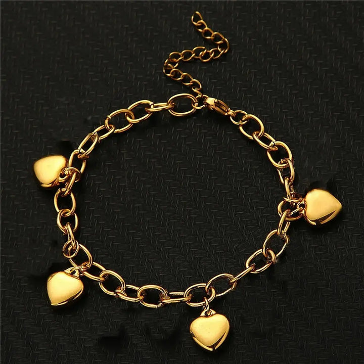 LOVCIA Gold Heart Charm Bracelet for Women - Trendy Link Chain Adjustable Bracelet-Bracelets-LOVCIA