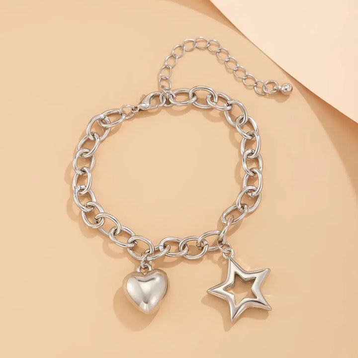 LOVCIA Women's Charm Bracelet with Heart and Star Pendants - Adjustable Bracelet for Women-Bracelets-LOVCIA