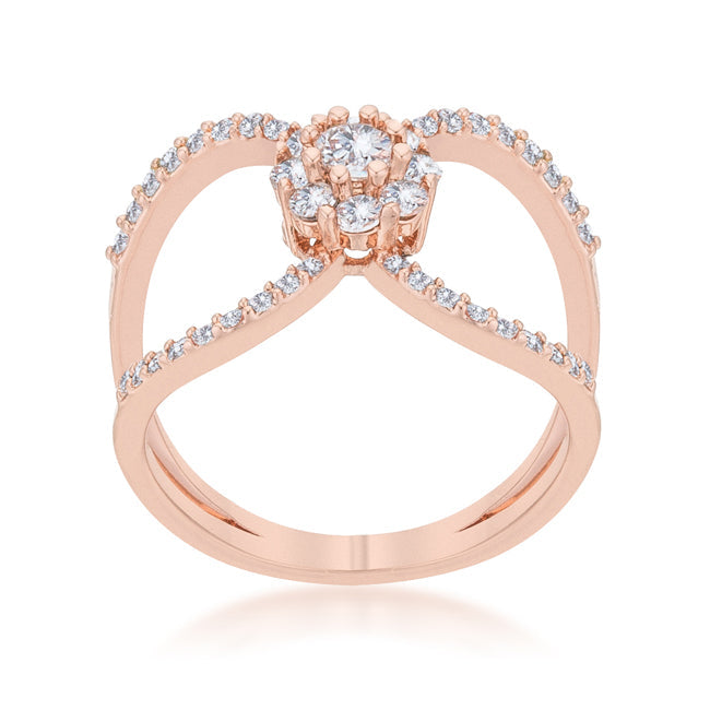 Lovcia Joyce 0.4ct CZ Rose Gold Floral Wrap Ring with Rhodium Finish-Rings-5-5