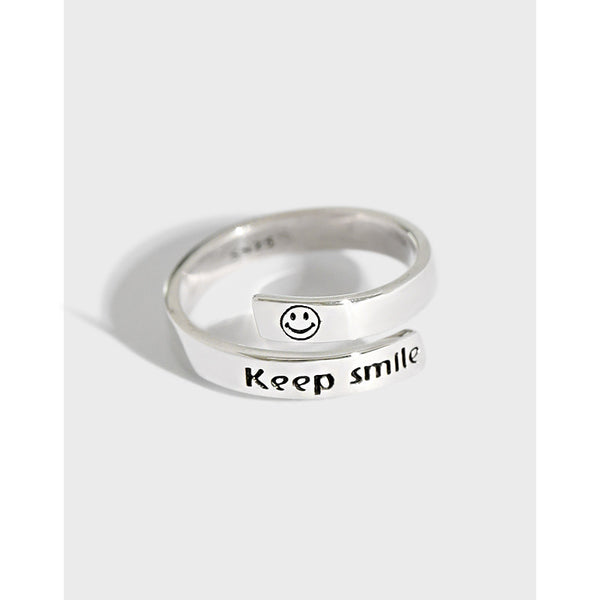 Lovcia Keep Smile Letters Ring Gold 925 Sterling Silver-Rings-Rhodium-Rhodium