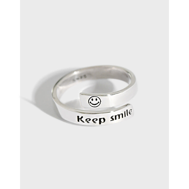 Lovcia Keep Smile Letters Ring Gold 925 Sterling Silver-Rings-Rhodium-Rhodium