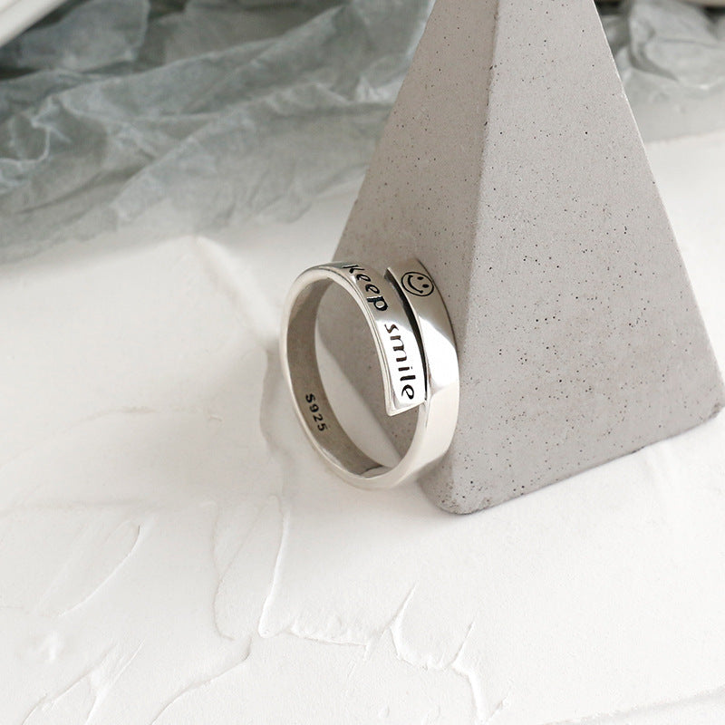 Lovcia Keep Smile Letters Ring Gold 925 Sterling Silver-Rings-Rhodium-Rhodium
