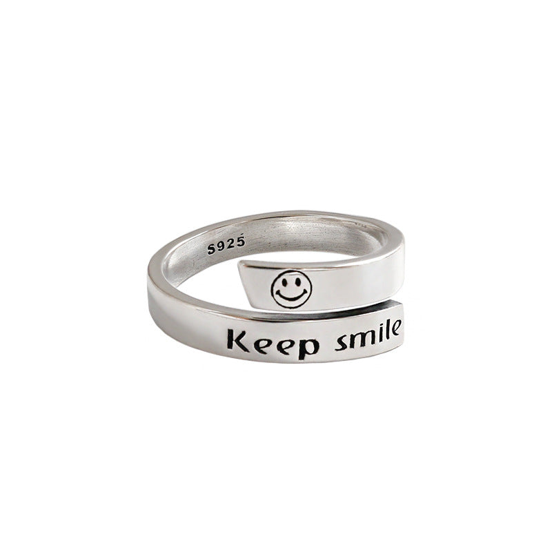 Lovcia Keep Smile Letters Ring Gold 925 Sterling Silver-Rings-Rhodium-Rhodium