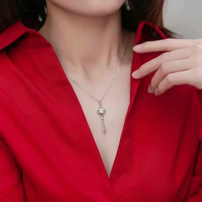 Lovcia Key Pendant Necklace 925 Sterling Silver CZ-Necklaces-1 ct ( Certificate Included )-1 ct ( Certificate Included )