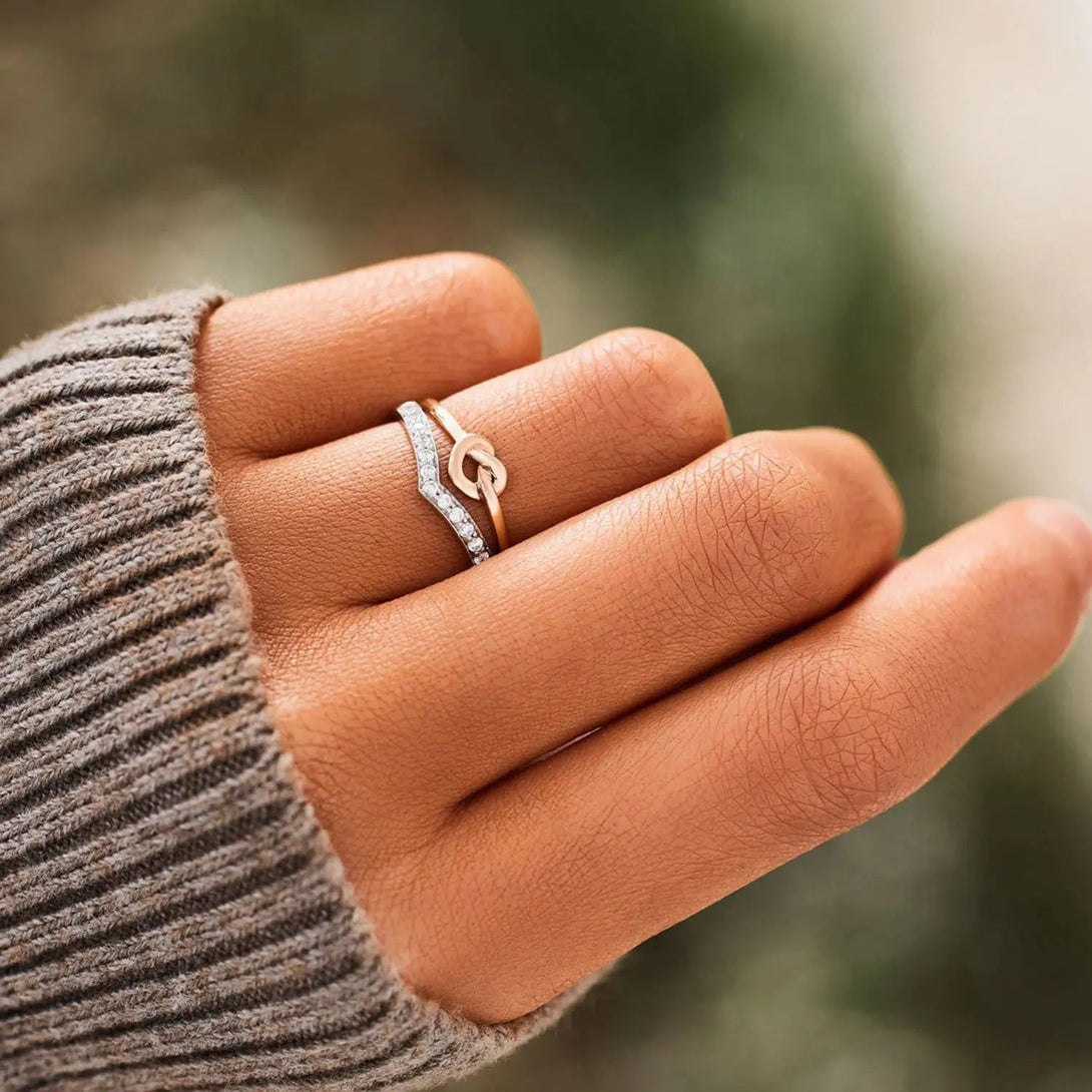 Lovcia Knotted Heart Shape Inlaid Zircon Ring-Rings-Silver-6-Silver