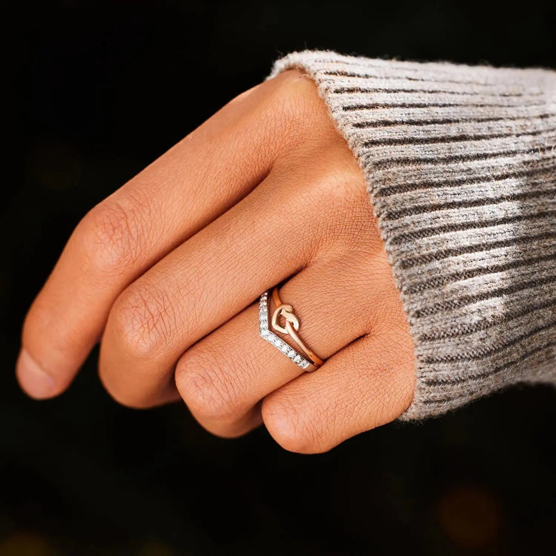 Lovcia Knotted Heart Shape Inlaid Zircon Ring-Rings-Silver-6-Silver