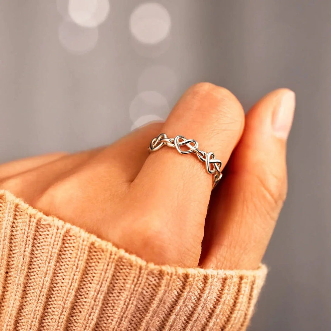 Lovcia Knotted Hearts 925 Sterling Silver Open Ring-Rings-Silver-7-Silver