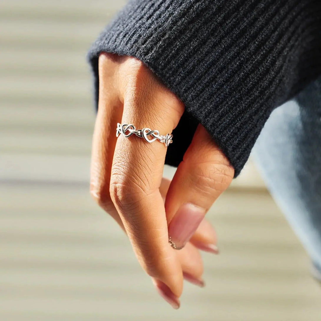 Lovcia Knotted Hearts 925 Sterling Silver Open Ring-Rings-Silver-7-Silver