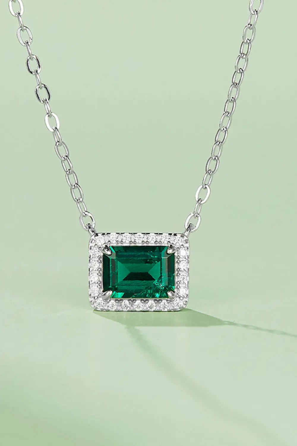 Lovcia Lab-Grown Emerald Rectangle Pendant Necklace-Necklaces-Green-One Size-Green