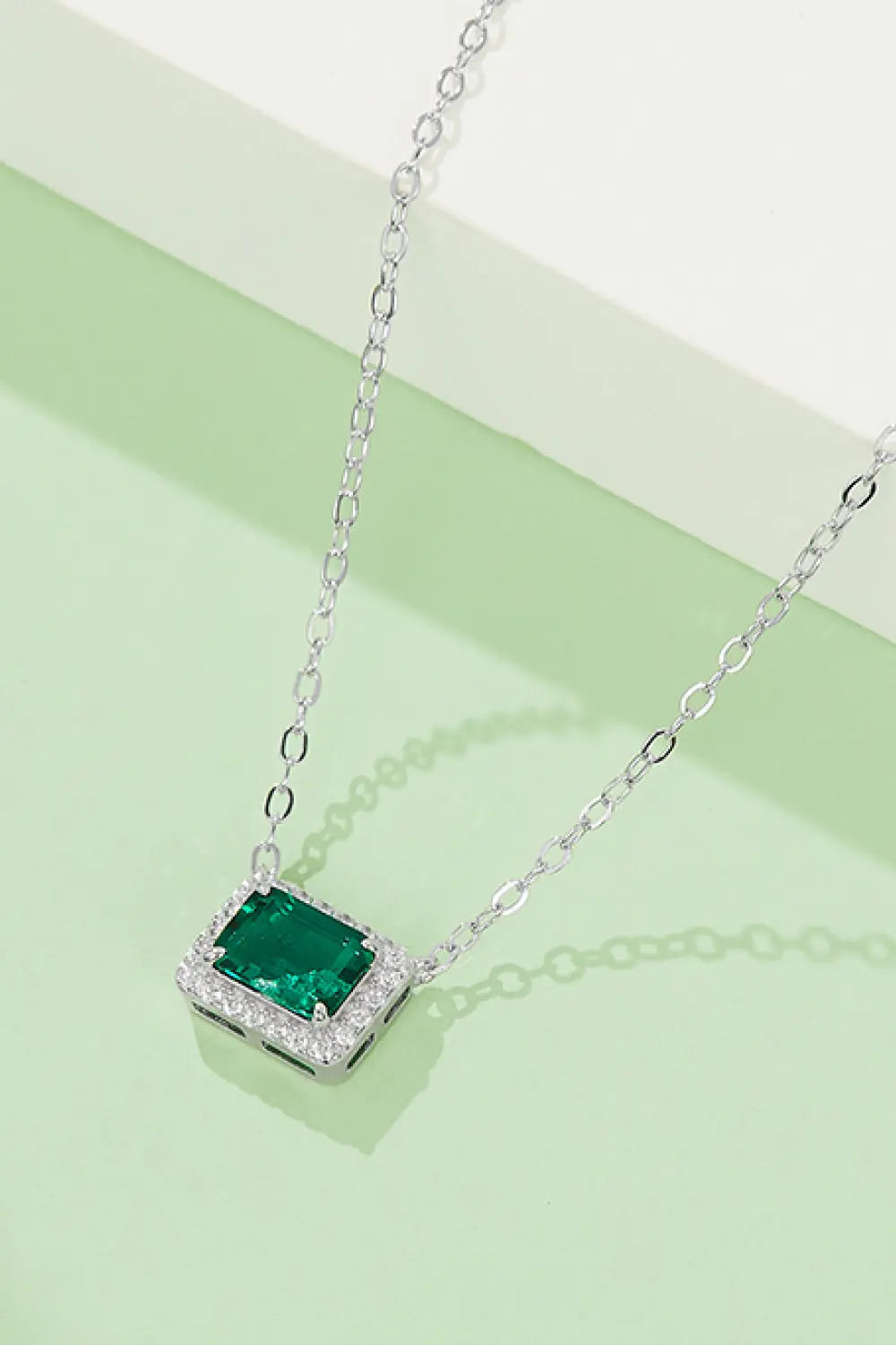 Lovcia Lab-Grown Emerald Rectangle Pendant Necklace-Necklaces-Green-One Size-Green