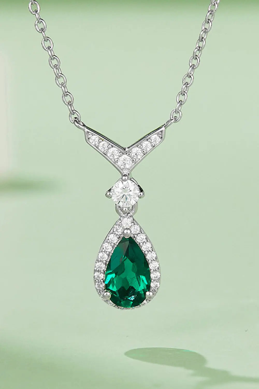 Lovcia Lab-Grown Emerald Teardrop Necklace-Necklaces-Green-One Size-Green