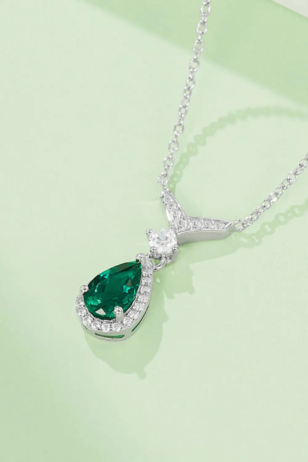 Lovcia Lab-Grown Emerald Teardrop Necklace-Necklaces-Green-One Size-Green