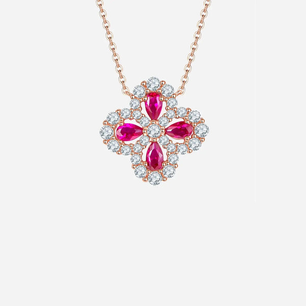 Lovcia Lab-Grown Ruby 925 Sterling Silver Flower Shape Necklace-Necklaces-Deep Rose-One Size-Deep Rose