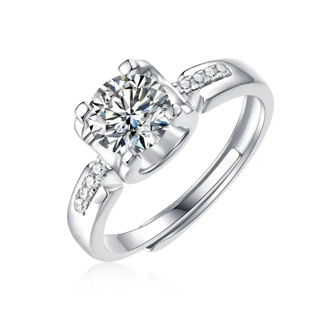 Lovcia Lady 1ct Four Claw Moissanite CZ 925 Sterling Silver Adjustable Ring-Rings-1 Carat (Certificate Included)-1 Carat (Certificate Included)