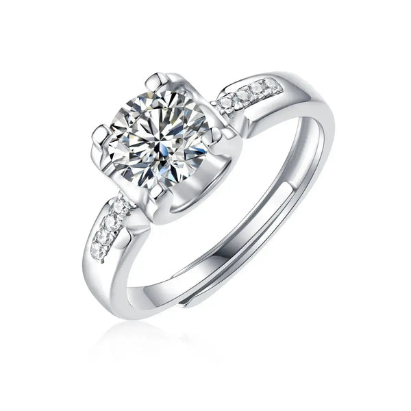 Lovcia Lady 1ct Four Claw Moissanite CZ 925 Sterling Silver Adjustable Ring-Rings-1 Carat (Certificate Included)-1 Carat (Certificate Included)