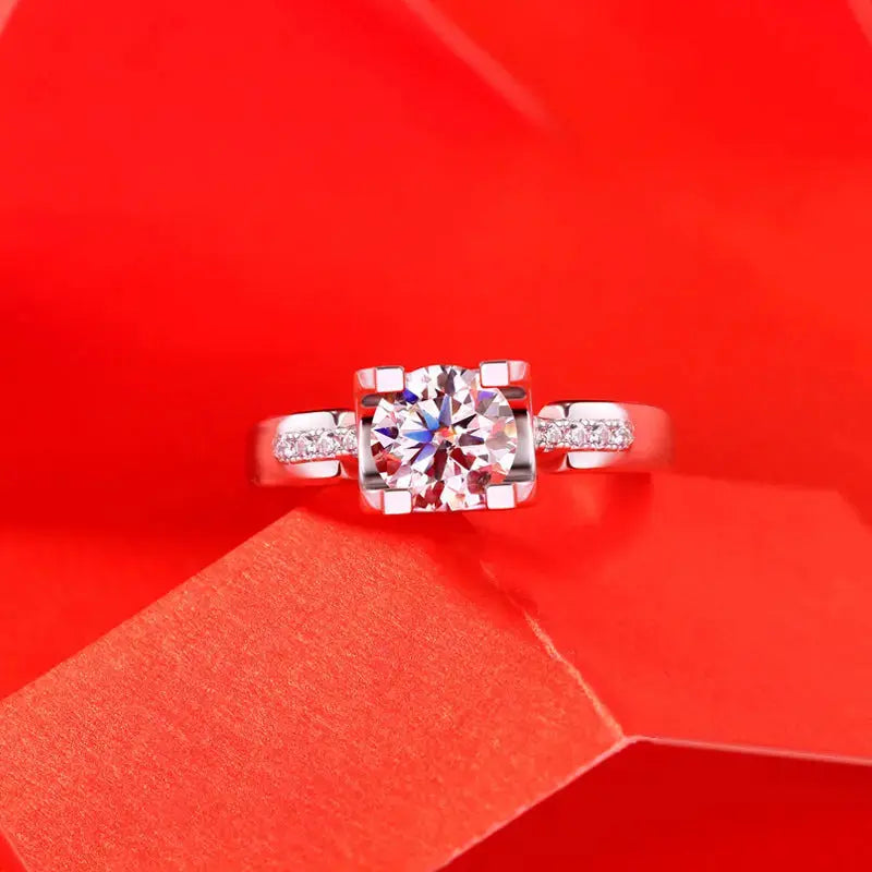 Lovcia Lady 1ct Four Claw Moissanite CZ 925 Sterling Silver Adjustable Ring-Rings-1 Carat (Certificate Included)-1 Carat (Certificate Included)