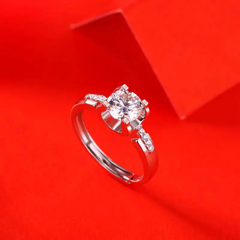 Lovcia Lady 1ct Four Claw Moissanite CZ 925 Sterling Silver Adjustable Ring-Rings-1 Carat (Certificate Included)-1 Carat (Certificate Included)