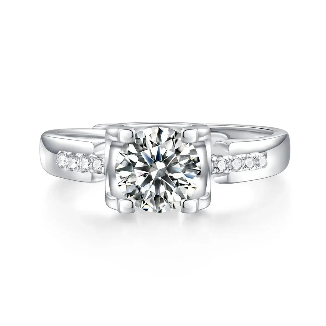 Lovcia Lady 1ct Four Claw Moissanite CZ 925 Sterling Silver Adjustable Ring-Rings-1 Carat (Certificate Included)-1 Carat (Certificate Included)