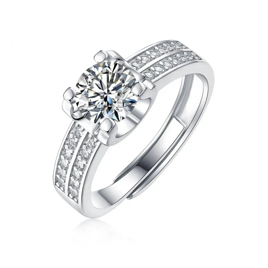 Lovcia Lady 1ct Four Claw Moissanite CZ Lines 925 Sterling Silver Adjustable Ring-Rings-1 Carat (Ring Only)-1 Carat (Ring Only)