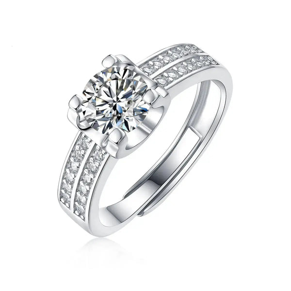 Lovcia Lady 1ct Four Claw Moissanite CZ Lines 925 Sterling Silver Adjustable Ring-Rings-1 Carat (Ring Only)-1 Carat (Ring Only)