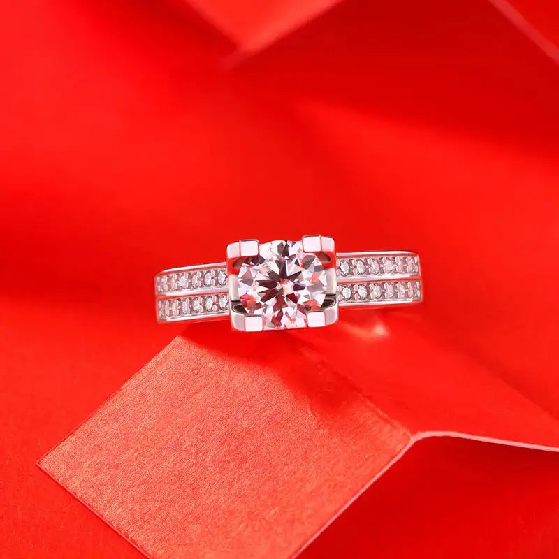 Lovcia Lady 1ct Four Claw Moissanite CZ Lines 925 Sterling Silver Adjustable Ring-Rings-1 Carat (Ring Only)-1 Carat (Ring Only)