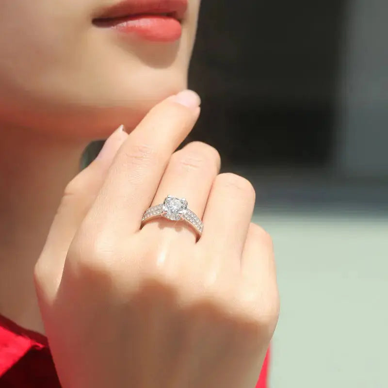 Lovcia Lady 1ct Four Claw Moissanite CZ Lines 925 Sterling Silver Adjustable Ring-Rings-1 Carat (Ring Only)-1 Carat (Ring Only)
