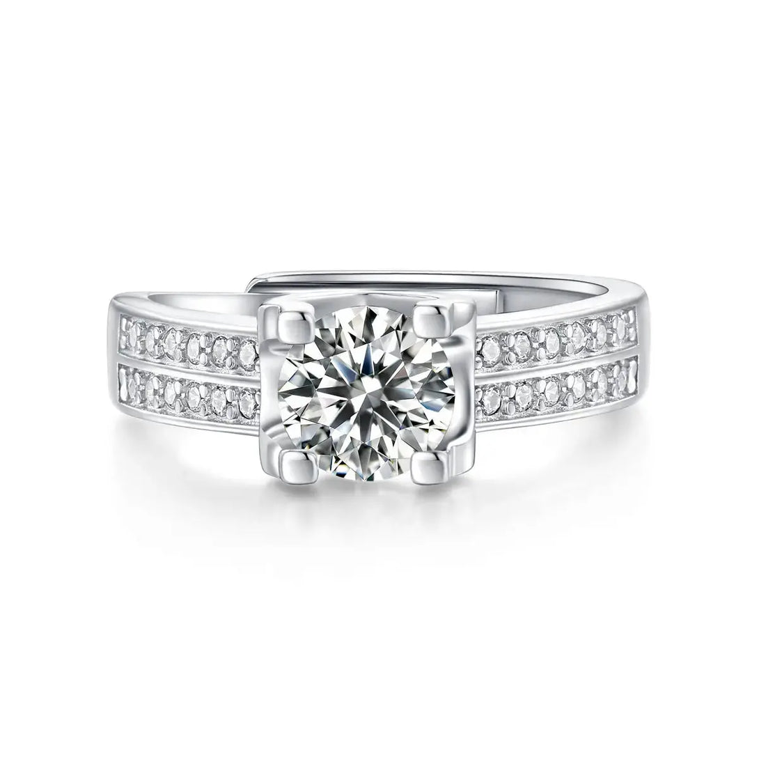 Lovcia Lady 1ct Four Claw Moissanite CZ Lines 925 Sterling Silver Adjustable Ring-Rings-1 Carat (Ring Only)-1 Carat (Ring Only)
