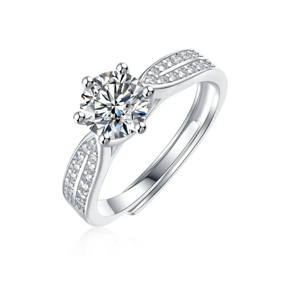 Lovcia Lady 1ct Six Claw Moissanite CZ 925 Sterling Silver Adjustable Ring-Rings-1 ct ( Certificate Included )-1 ct ( Certificate Included )
