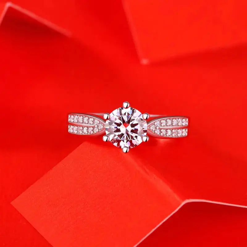 Lovcia Lady 1ct Six Claw Moissanite CZ 925 Sterling Silver Adjustable Ring-Rings-1 ct ( Certificate Included )-1 ct ( Certificate Included )