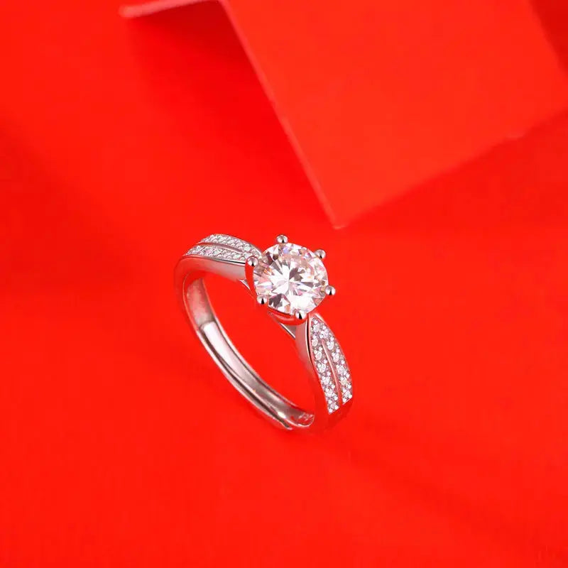 Lovcia Lady 1ct Six Claw Moissanite CZ 925 Sterling Silver Adjustable Ring-Rings-1 ct ( Certificate Included )-1 ct ( Certificate Included )