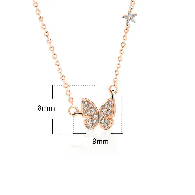 Lovcia Lady CZ Butterfly Flower 925 Sterling Silver Necklace-Necklaces-Rose Gold-Rose Gold