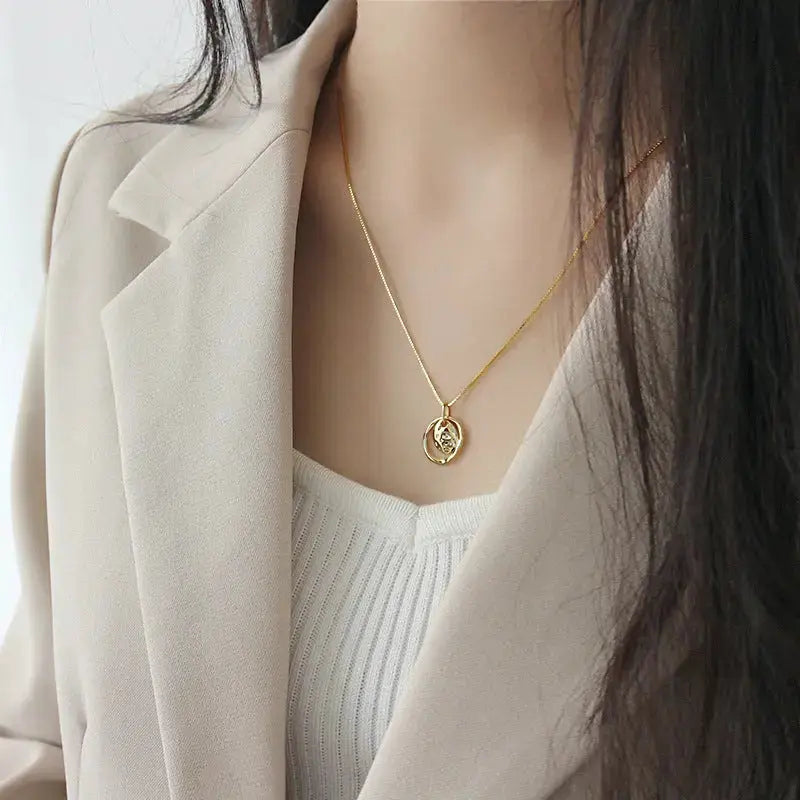 LOVCIA Lady Double Circle Round Tag Irregular 925 Sterling Silver Necklace