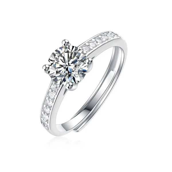 Lovcia Lady Four Claw Moissanite CZ Simple 925 Sterling Silver Adjustable Ring-Rings-1 ct ( Certificate Included )-1 ct ( Certificate Included )