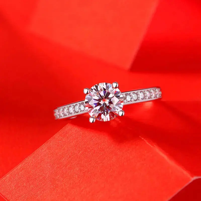Lovcia Lady Four Claw Moissanite CZ Simple 925 Sterling Silver Adjustable Ring-Rings-1 ct ( Certificate Included )-1 ct ( Certificate Included )