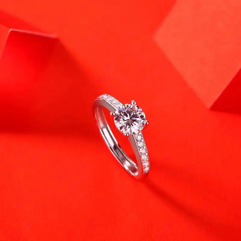 Lovcia Lady Four Claw Moissanite CZ Simple 925 Sterling Silver Adjustable Ring-Rings-1 ct ( Certificate Included )-1 ct ( Certificate Included )