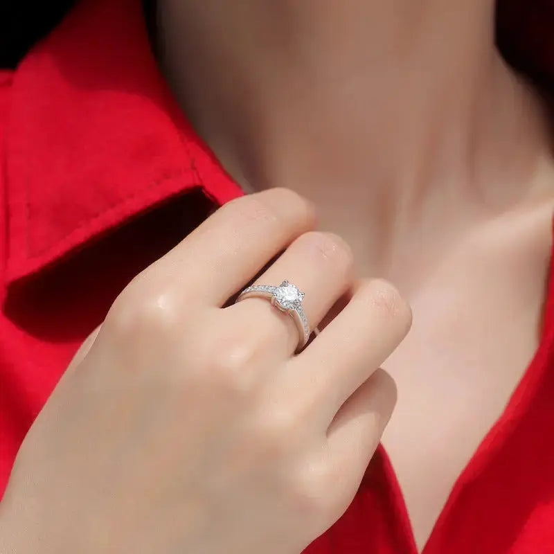 Lovcia Lady Four Claw Moissanite CZ Simple 925 Sterling Silver Adjustable Ring-Rings-1 ct ( Certificate Included )-1 ct ( Certificate Included )