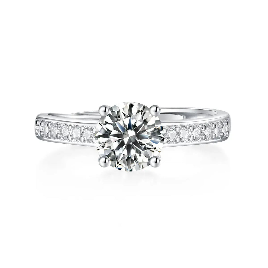 Lovcia Lady Four Claw Moissanite CZ Simple 925 Sterling Silver Adjustable Ring-Rings-1 ct ( Certificate Included )-1 ct ( Certificate Included )